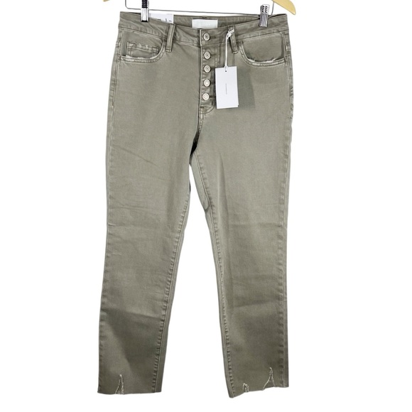 VERVET Jeanne High Rise Stretch Slim Straight Raw Hem Button Fly Jeans Size 30 - Picture 1 of 9
